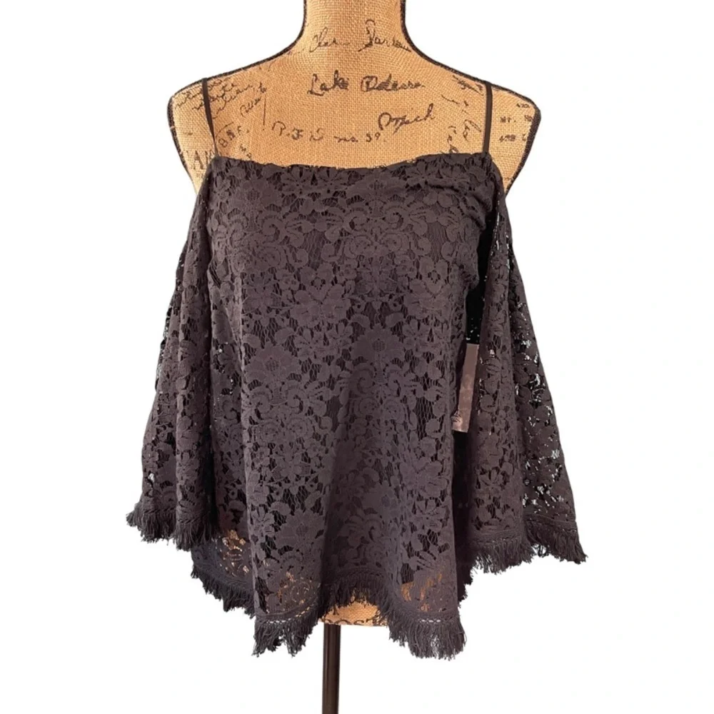 Bailey 44 Top Off Shoulder Black Lace Bell Sleeve Blouse Size Small - Picture 2 of 9